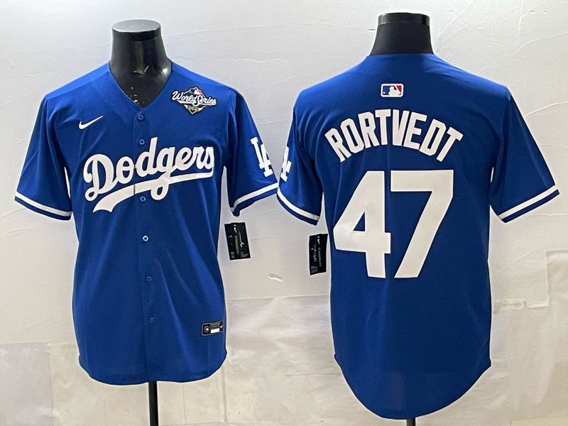 Men 2025 Los Angeles Dodgers #47 Rortvedt Blue Game Nike MLB Jersey style 0015